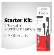 Zero Waste Toothbrush Kit Reusable Metal Handle + 2 Charcoal Soft Brush Refills
