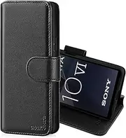 [CHALK & HIDE] Real Leather Book Wallet Flip Case Cover For Sony Xperia 10 VI (2024), With RFID Blocking Card Slot, Magnetic Closure and Built In Stand - Black