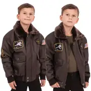 WWII Kids Aviator Flight Jacket W/ Insignia Patches And Map Lining