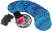 Nail Stamping Plates Kit, 10 Pcs Nail Image Stamp Plates with 1 Stamper, Manicure Print Tool for DIY Nail Art Designs (Red)