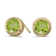 14k Yellow Gold Round Peridot Bezel Stud Earrings