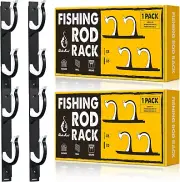 Horizontal Fishing Rod Holder for Garage Wall Mount - Holds up to 4 Rods (2 Pack
