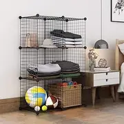 AUKO DIY Metal Wire Storage Cubes Grid Organizer Modular Wire Shelving Units, Stackable Bookcase, DIY Closet Cabinet Organizer for Home, Office, Kids Room (Black Metal 6 Cubes)