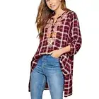 Andree by Unit Women's Brick Red Plaid Embroidered 3/4 Sleeve Boho Tunic Size 1X
