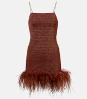 [Oseree] Oséree Lumière Plumage feather-trimmed minidress AU 14 brown