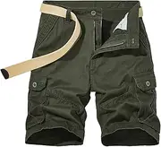 [Elogoog] Men's Pants Casual Elastic Waist Relaxed Fit Cotton Lightweight Fishing Hiking Work Shorts Cargo Mens, Ag, 32