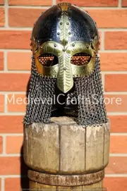 viking helmet sca larp chainmail helmet,steel and brass helmet 16gauge helmet