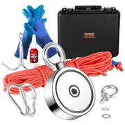 Magnet Fishing Kit, 1200lbs Pulling Force Double Sided Fishing Magnets, 2.95inch Diameter Magnet with Rope, Grappling Hook, Gloves, Waterproof Case, Threadlocker, Eye Bolt, for