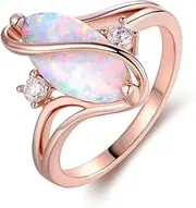 [Barzel] Rose Gold Plated White Fire Opal & Cubic Zirconia Accents Ring