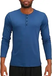 [Maiyifu-GJ] Men's Henley Athletic Long Sleeve Shirt Slim Fit Basic Crew Neck T-Shirt Workout Baselayers Stretch Tops