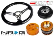 NRG 330mm 2.5" DP BK Wood Chrome Steering Wheel 130H Hub 2.0 RG Release Lock RG