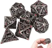 DND Dice,Hollow D&D Metal Dice,Dungeons and Dragons Dice Set with Gift Box,7 PCs Steampunk Polyhedral Dice Games Set for RPG,MTG,Pathfinder,Blood Spattered D and D Dice Set D20 D12 D10 D8 D6 D4 D%