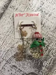 Betsey Johnson Christmas Snow Flakes & Snowman Earrings Holidays