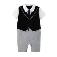 在飛比找Yahoo奇摩購物中心優惠-baby童衣 短袖紳士背心假三件連身衣 60356