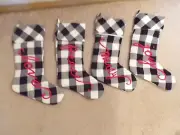 4 WARM TIDINGS GREY,WHITE ,BLACK CHRISTMAS STOCKINGS.LOVE,PEACE,JOY,MERRY