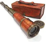 Brass Nautical Antique Working Telescope/Spyglass Replica in Leather Box, with Glass Optics, Extendable to 16 inches, Made of Pure Brass, Decorative Kids Scope