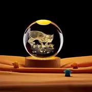 3D Crystal Ball Night Light Ball Projection Lamp,3D Crystal Ball with Led Wooden Base, Home Room Decor (Cat)