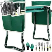 Garden Kneeler and Seat - Foldable Garden Bench Stool with Soft Kneeling Pad, 6 Garden Tools, Tool Pouches and Gardening Glove for Men, Gardening Gifts for Women, Protecting Your Knees & Back