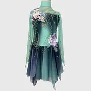 Figure Skating Dress Women's Girls' Ice Skating Dress GreenBlack Thumbhole Halo Dyeing Mesh Spandex Stretchy Training Practice Professional Skating Wear Therma