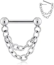 [Longbeauty] 16G Septum Piercing Chain Nose Piercing Threadless Push-in Septum Barbell Nose Rings Daith Tragus Cartilage Helix Ear Piercing Jewellery