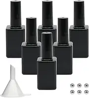 Empty Nail Polish Bottles with Brush, 15ML Refillable Gel Polish Bottles - Black, Opaque Square Glass, UV Safe with Mixing Balls & Funnels, Pack of 6