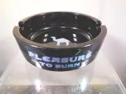 New CAMEL "PLEASURE TO BURN" BLACK GLASS ASHTRAY SILVER /BLUE HIGHLIGHTS LETTERS