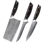 3Pcs Japanese Cleaver + Boning Knife + Utility Knife VG10 Damascus Steel Set