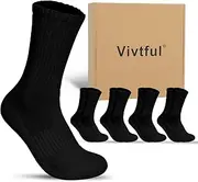 [Vivtful] Men's Trainer Socks Terry Cloth Sole Cotton Breathable Sports Socks Tennis Socks Cushioned Sportswear 4 Pairs Crew Socks