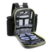 4 Person Picnic Black Set Bag Backpack Wine Glasses Cutlery Knives Forks Spoons