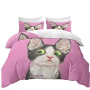 Big Ears Girly Kitty Cat over Pink Quilt Cover