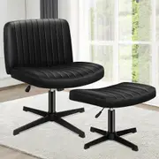 1 ALFORDSON Office Chair Mid back with Ottoman PU Leather Black