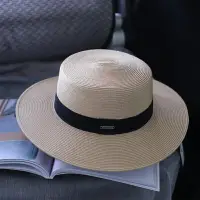 在飛比找樂天市場購物網優惠-平頂帽 防曬草帽 遮陽帽 櫪野網紅同款平頂夏款遮陽帽子女米白