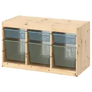 TROFAST storage combination with boxes, light white stained pine grey-blue/light green-grey, 93x44x53 cm