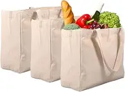 AIMALL 3pcs Large Capacity Canvas Bags, Cotton Reusable Tote Bags with Double-Stitched Handles, Printed Logo Casual Shoulder Bags for Shopping and Everyday Use