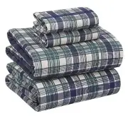 100% Cotton Sheets - Crispy Cooling Percale Sheets Queen Greenish Blue Plaid
