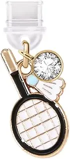 ELISE & FONDA TP590 Type-C Charging Port Anti Dust Plug Little Badminton Racket with Badminton Cell Phone Charm for iPhone 15/16/Samsung/OnePlus/Xiaomi/oppo Android Phones (White)