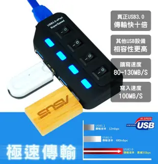 【傻瓜批發】H342 USB3.0 4Port HUB 4孔 獨立開關 平板筆記型電腦 可2TB硬碟 集線器 板橋自取