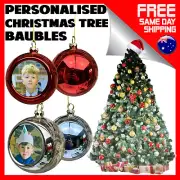 4 x Christmas Tree Baubles Decorations Personalised Photo Xmas Hanging Bauble