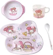 Everyday Delights My Melody Rabbit Dinnerware Flatware Meal Set for Girls – Plate Bowl Cup Spoon, 4 pieces, Pink