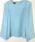NWT Alfani Light Blue Long Sleeve Relaxed Silky Blouse M