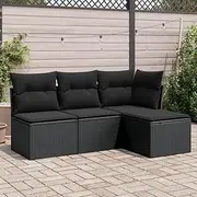 4 Piece Garden Sofa Set with Cushions Black Poly Rattan Patio Bar Sets