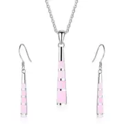 Long Column Shaped Bright Pink Opal Necklace and Earring Set