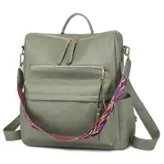 Fashion Backpack Multipurpose Leather Travel Shoulder Bag-Grass Green