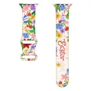 Catzon Easter Printed Silicone Strap for iWatch Series SE 7 6 5 4 3 2 1-Flowery