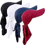 [Qianmome] 4 Pieces Womens Brim Bandana Cap Sun Visor Knot Binding Bandage Turban Headscarf Head Cover Scarf Wrap Beach Outdoor Hat
