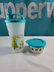 Tupperware Tumbler 28oz And Click Snack Cup 200ml Christmas Elf Sleigh