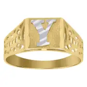 10kt Two-Tone Gold Unisex Diamond-Cut Textured Initial Letter Y Band Ring