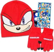 [Sonic The Hedgehog] Hat and Mittens Set - Bundle with Sonic and Friends Beanie, Mittens, Stickers, More | Sonic Gifts for Boys