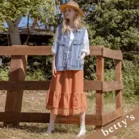 在飛比找momo購物網優惠-【betty’s 貝蒂思】腰鬆緊下擺拼接蕾絲裙(橘紅色)