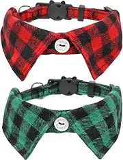 Christmas Cat Collar Breakaway with Cute Removable Bow Tie and Bell for Kitty Adjustable Safety Plaid
